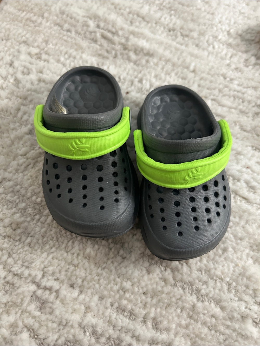 Kids Grey Clog Sandals with Neon Green Strap